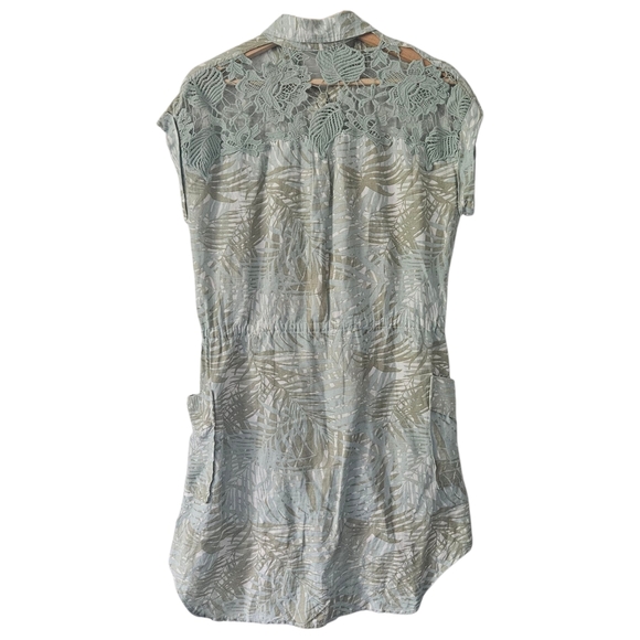 Dear John Tropical Green Linen Blend Tie Waist Dress Size S - Picture 2 of 11